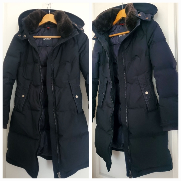DUNO 100% down Italian design jacket puffer removable hood fur pockets size 40 - Picture 4 of 9
